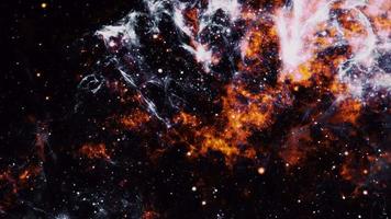Loop space travel to sparking orange white cloud nebula video