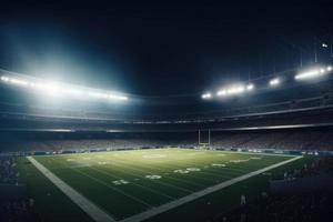americano fútbol americano estadio en luces. generar ai foto