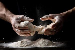 Man hands flour splash. Generate Ai photo