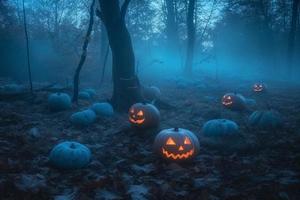 Halloween pumpkin forest. Generate Ai photo