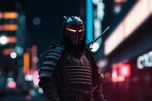 Japan street samurai. Generate Ai photo