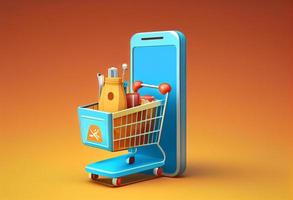 Online shopping concept. shop on mobile.. Generate Ai. photo