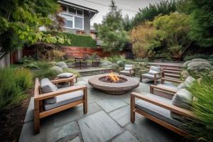 Backyard fire pit seating. Generate Ai photo