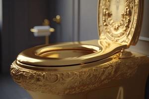 Gold ornamental toilet. Generate Ai photo