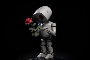 Small robot with rose. Generate Ai photo