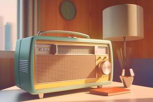 Retro radio in bright room. Generate Ai photo