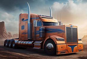 Semi Truck. Trucking and Shipping Theme. Generate Ai. photo