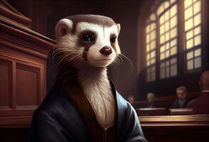 Portrait of a ferret accused in court . Generate Ai. photo