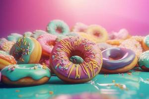 Colorful birthday donuts. Generate Ai photo