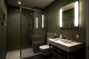 baño verde habitación. generar ai foto