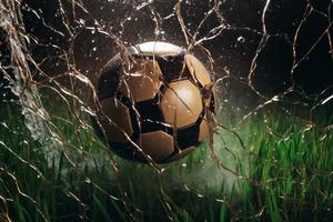 fútbol pelota en neto. generar ai foto