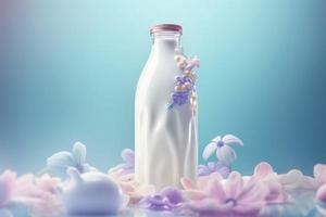 Milk in bottle flower. Generate Ai photo