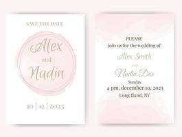 Wedding invitation template with watercolor pink background. vector