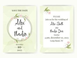 Wedding invitation with watercolor background and flowers. vector