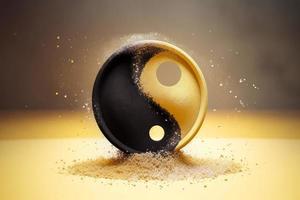 Yin yang on desert sand. Generate Ai photo