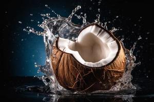 Cracked water coconut. Generate Ai photo