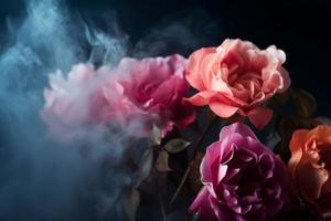 Rosa flores en fumar. generar ai foto
