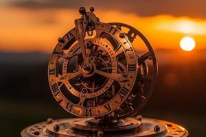 Zodiac clock at sunset. Generate Ai photo
