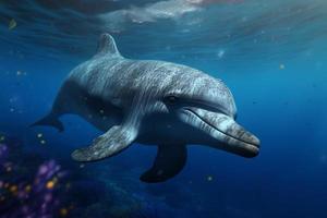 Dolphin under sea water. Generate Ai photo