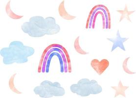 watercolor rainbow star moon cloud vector