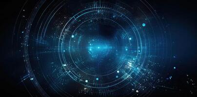 modern technology circle background or abstract image, in the style of rtx on, blueprint, circuitry, lens flare, light navy and sky-blue, Illustration photo