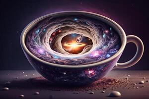 generativo ai ilustración de un universo en un taza para té foto