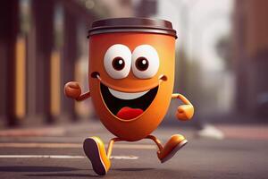 illustration of a cute running coffee to go character photo