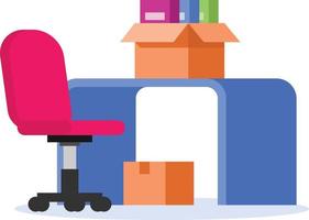 Office Desk With Packed Things. Lost Job, Unemployment Graphic Concept vector