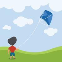 Vector Image Of A Young Boy Playing With A Kite