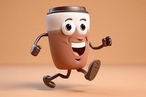 illustration of a cute running coffee to go character photo