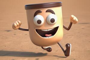 illustration of a cute running coffee to go character photo