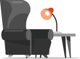 vector imagen de un negro sofá silla y pequeño mesa con un lámpara