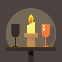 Vector Graphics Of A Candle And Drinking Glasses On The Table