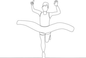 A runner reaches the finish line vector