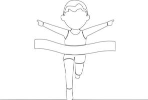 A boy won a running race holding up his fingers vector