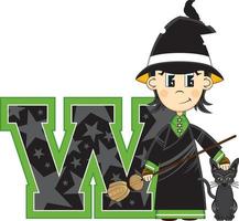 W is for Witch Alphabet Learning Educational Illustration vector