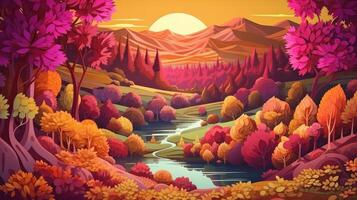 Paper cut artwork for a landscape with mountains and the sun, in the style of yellow and violet, realistic yet stylized, spherical sculptures, warm color palettes. photo