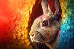 Easter Bunny and Colorful Easter Eggs Background. Digital Painting. photo