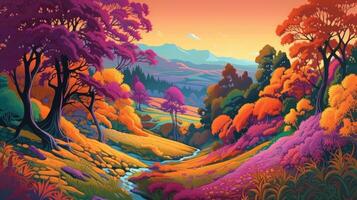 Paper cut artwork for a landscape with mountains and the sun, in the style of yellow and violet, realistic yet stylized, spherical sculptures, warm color palettes. photo