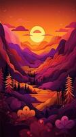 Paper cut artwork for a landscape with mountains and the sun, in the style of yellow and violet, realistic yet stylized, spherical sculptures, warm color palettes. photo