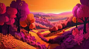 Paper cut artwork for a landscape with mountains and the sun, in the style of yellow and violet, realistic yet stylized, spherical sculptures, warm color palettes. photo