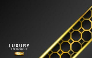 modern premium technology dark abstract background banner, with gold line and golden rays, overlap layer in paper effect on textured gold hexagon background.vector illustration. vector