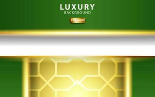 luxury abstract premium green and white vector background banner with gold line .Overlap layers with paper effect. Realistic light effect on geometric textured pattern.