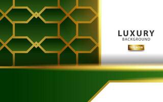 luxury abstract premium green and white vector background banner with gold line .Overlap layers with paper effect. Realistic light effect on geometric textured pattern.