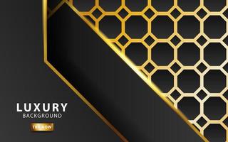 modern premium technology dark abstract background banner, with gold line and golden rays, overlap layer in paper effect on textured gold hexagon background.vector illustration. vector