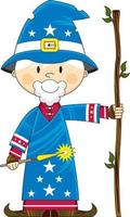 Cute Cartoon Magical Wizard with Wand and Staff Illustration vector