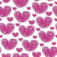 Seamless Pattern of Chalk Drawn Sketches Pink Hearts on Chalkboard Backdrop. Stylized Romantic Grunge. vector