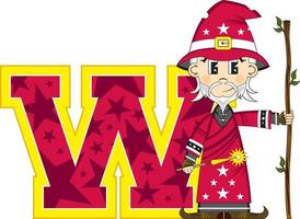 W is for Wizard Alphabet Learning Educational Illustration vector