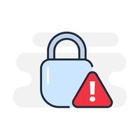 Padlock with alert mark, Account Security Measures required concept illustration flat design vector eps10. modern graphic element for landing page, empty state ui, infographic, icon