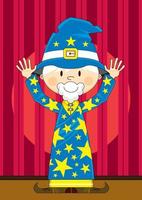 Cute Cartoon Magical Wizard with Hands Raised Illustration vector